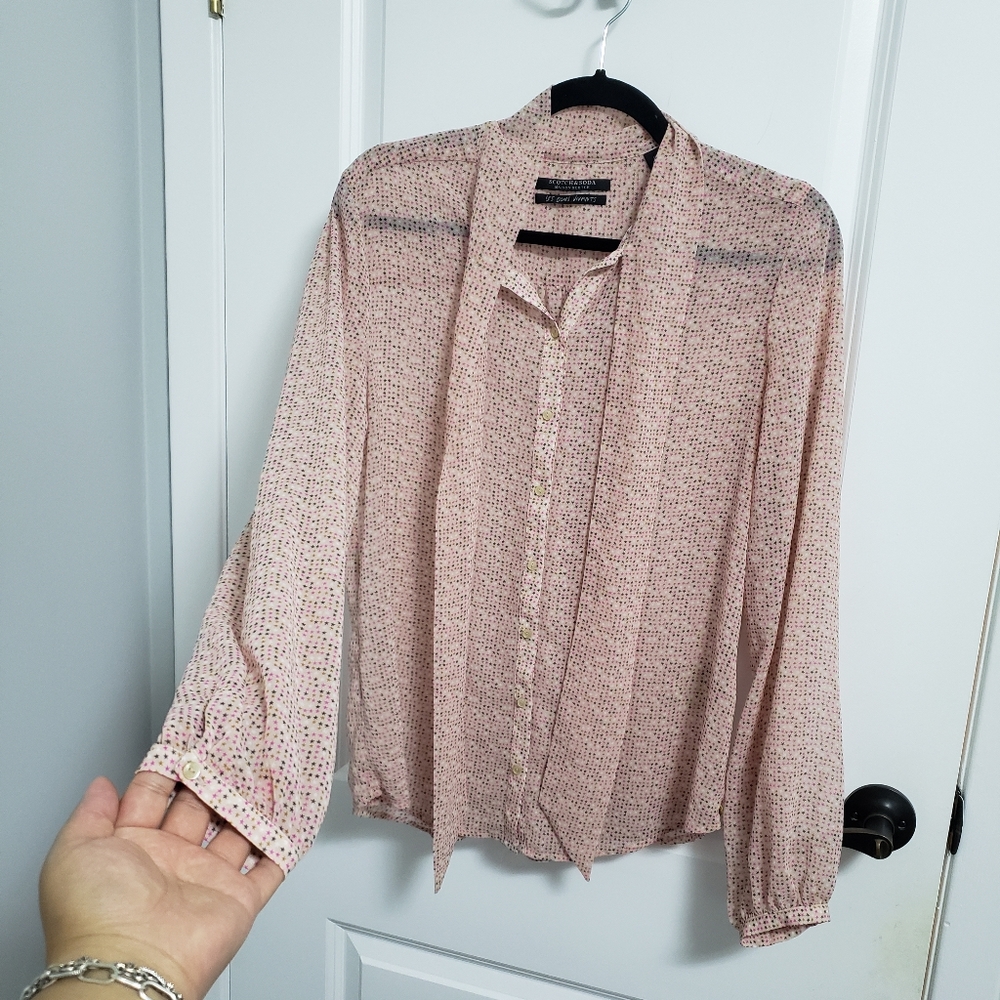 SCOTCH & SODA Pink Stars Tie Bow Blouse - Picture 3 of 10